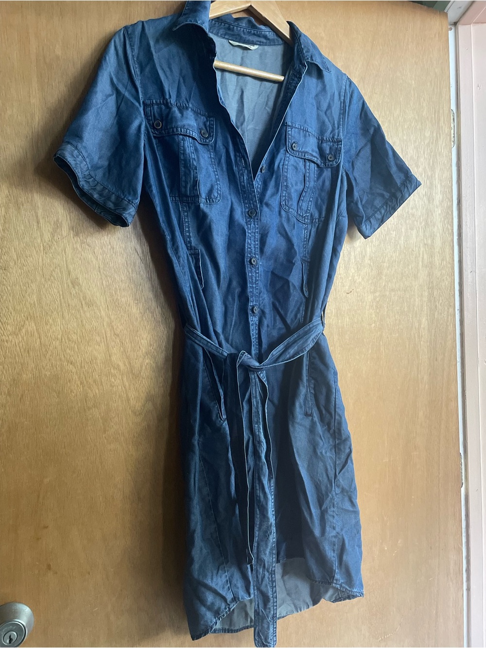 Massimo Dutti Denim Shirt Dress with Tie Belt - Blue Size Small
